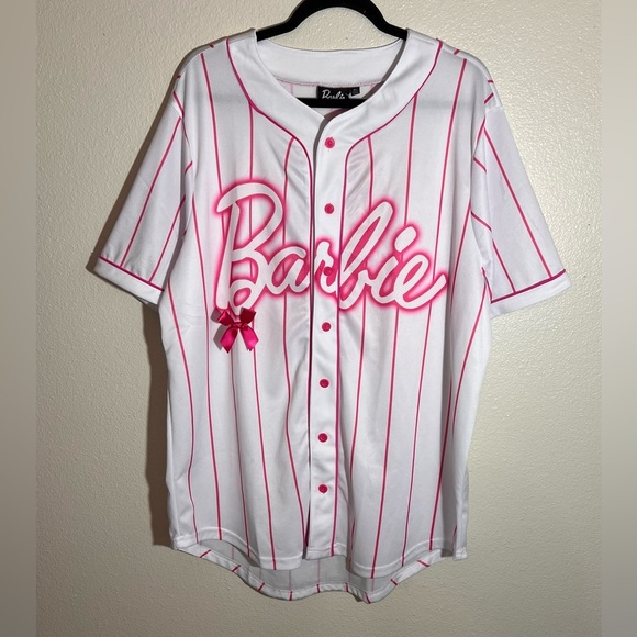 Barbie Tops - Barbie Pink & White Baseball Jersey Shirt Size XL NWT